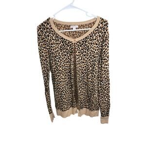 Merona Leopard Animal Print Brown Black Cardigan Sweater Size XL